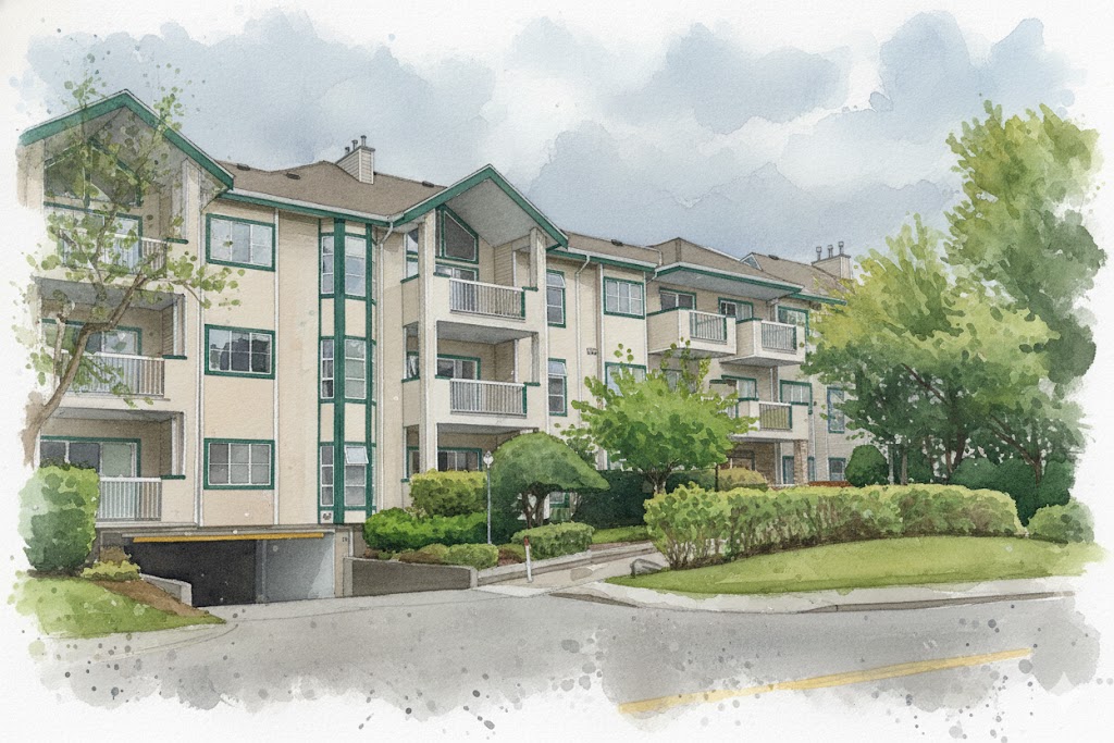 This is an artistic representation of the condo building Cantebury Green 13911 70 AVENUE Surrey BC