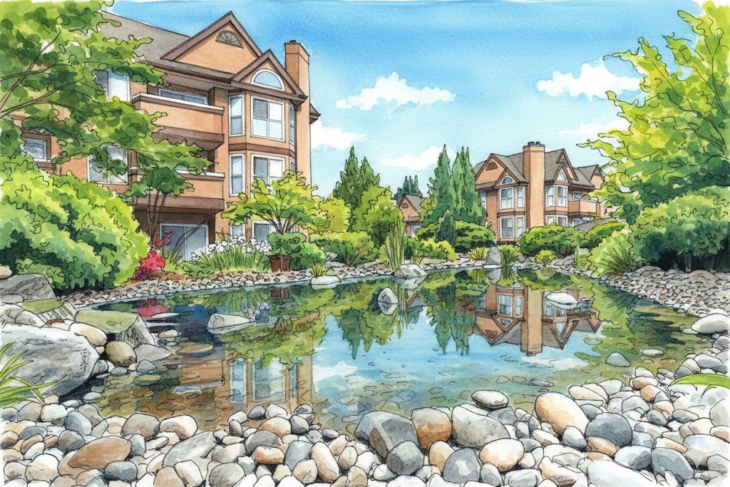 This is an image of the exterior grounds at Lakewood terrace condos in Surrey BC