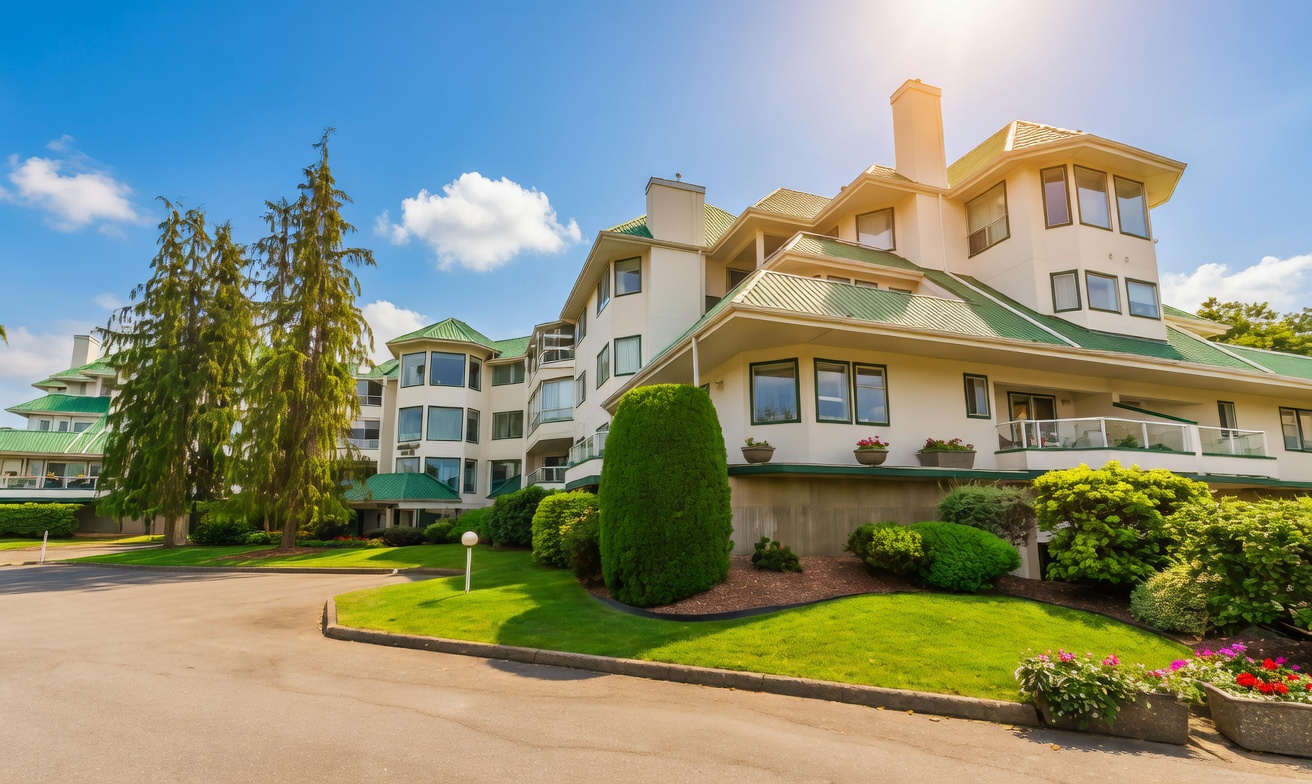 image shows exterior of the building at Emerald Court 7651 Amber Drive Chilliwack, BC