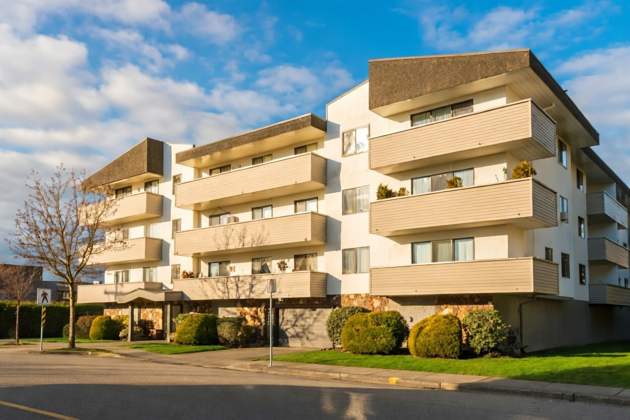 Photo shows the exterior of the building at Ridgewood Court 9175 Mary Street