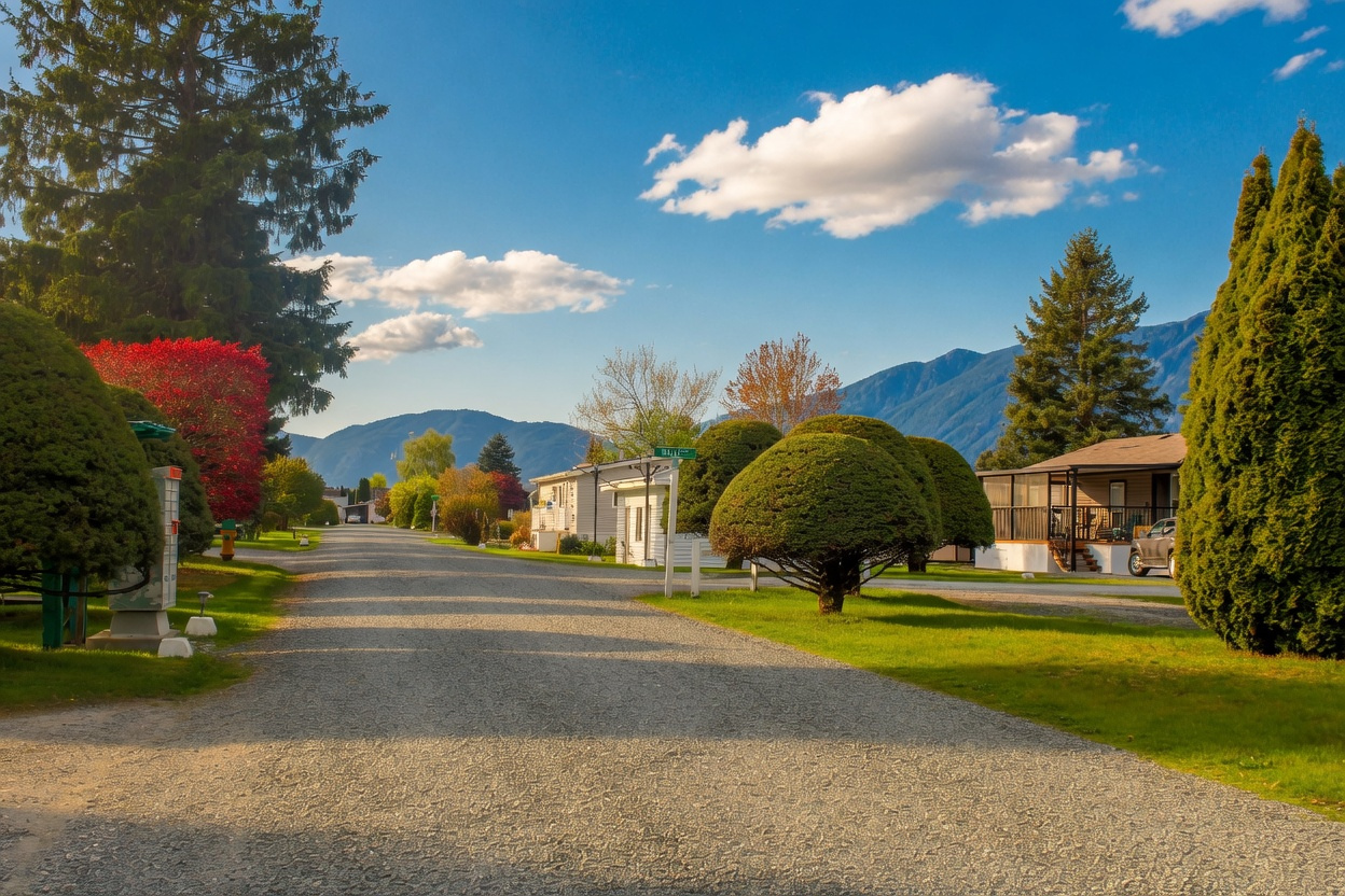 image shows the landscaping at Selomas Mobile Court 6338 Vedder Road